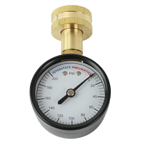 Interstate Pneumatics 2 Inch 200 PSI 3/4 Inch GHT, P2A Water Pressure Test Gauge, 3/4 Inch Female Hose Thread G2012-200W - main